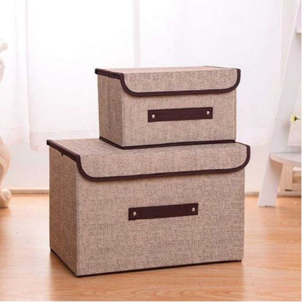 2 Size Non-Woven Fabric Foldable Storage Boxes Clothes Socks Toy Bins Organizer- Cream.