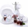 Luminarc 16 Piece Plain Design Plates, Cups, Glasses, Soup Bowls Dinner Set - White