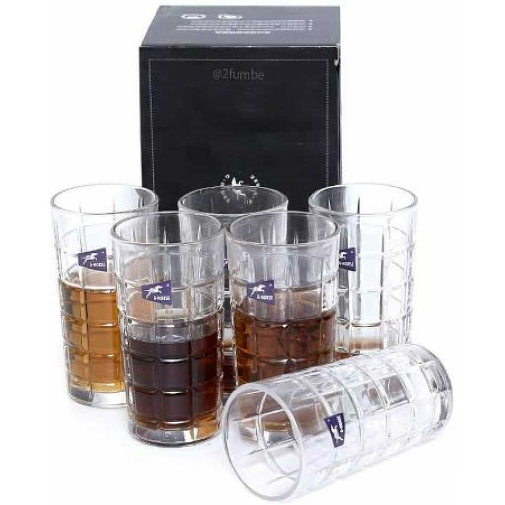 6 Pieces Of lined Design Juice Glasses - Colorless.