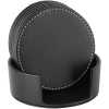 7 Piece Leather Drink Coasters Round Cup Mat Pad for Home And Kitchen - Black