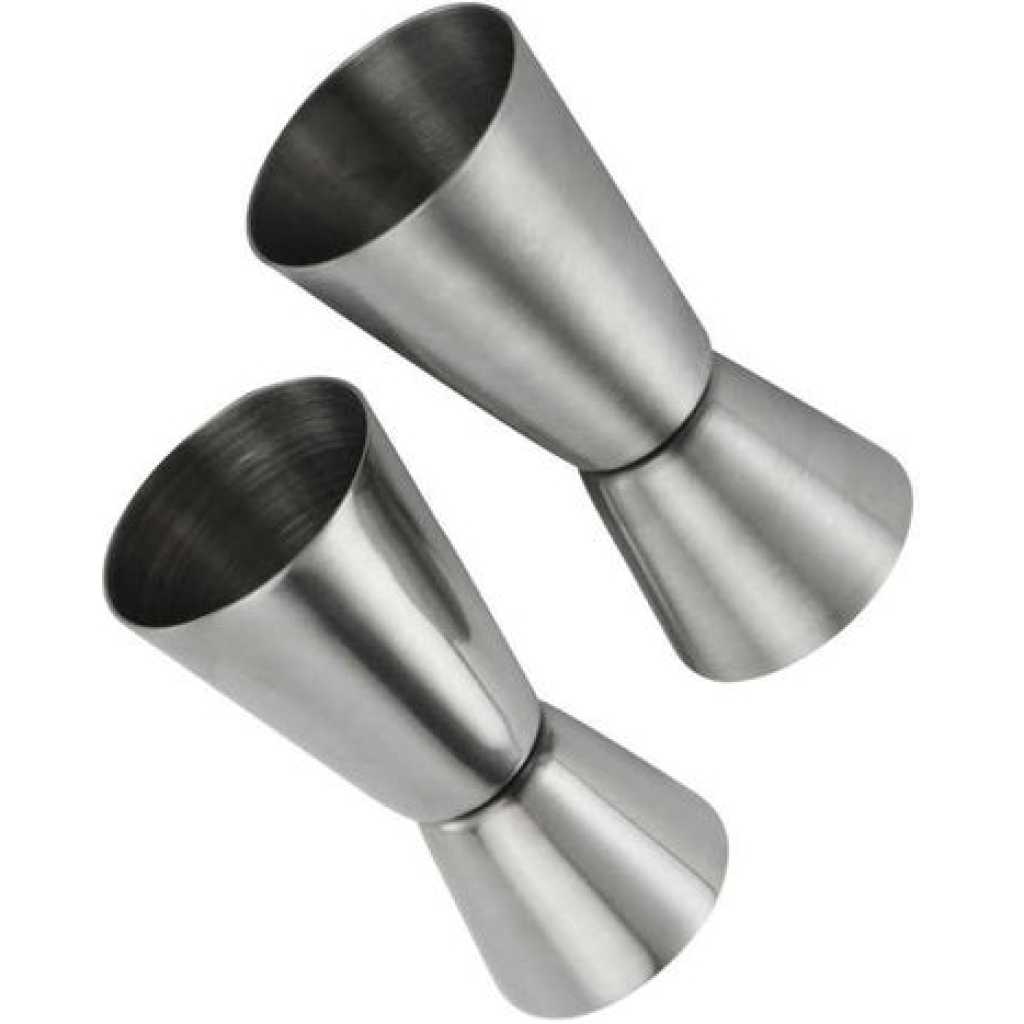 2PC Jigger Spirit Cocktail Alcohol Bar Double Shot Measure Cup 25/50 ML- Silver.