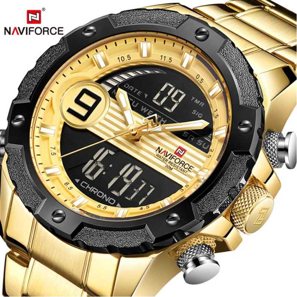 Naviforce NF9146 Double Time Waterproof Dual Watch - Gold