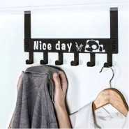 6 Hooks Nice Day Metal Hooks Over Door Bags Clothes Hanger Rack- Black.