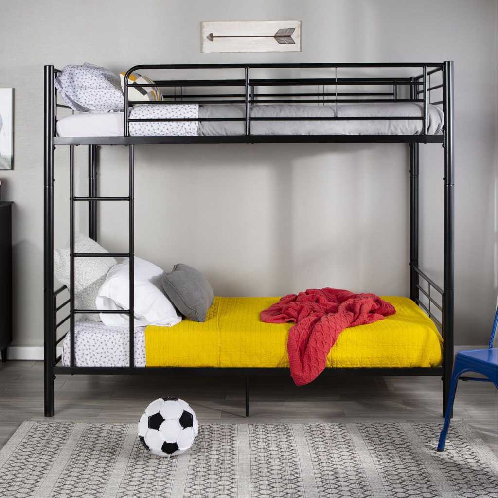 Modern Steel Metal Twin Over Twin Bunk Decker Bed - Multiple Finishes