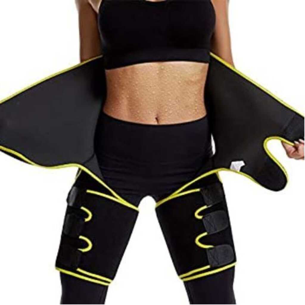 3in1 Sweat Slim Thigh Trimmer, Waist Trainer Slimming Belt-Black/Yellow