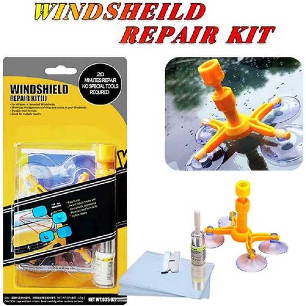 Car Glass Windshield Repair Kit, Tools Kit for Fixing Cracks, Chips, Scratches, Yellow