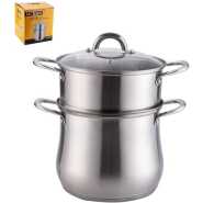 2 Layer Stainless Steel Saucepan And Steamer Soup Pot, 24cm - Silver