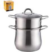 2 Layer Stainless Steel Saucepan And Steamer Soup Pot, 24 Cm-Silver