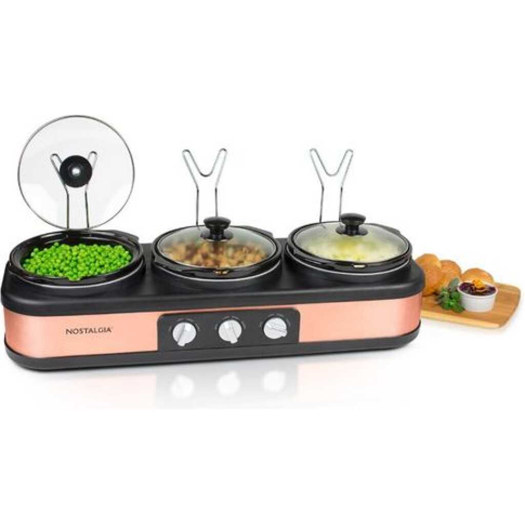 Nostalgia 3 Station Slow Cooker, Hot Plate, Buffet Pots & Food Warmers - Black