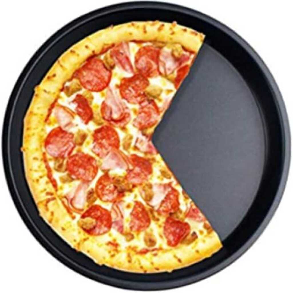 Non-Stick Pizza Steel Baking Round Oven Tray Pan, 30cm - Black