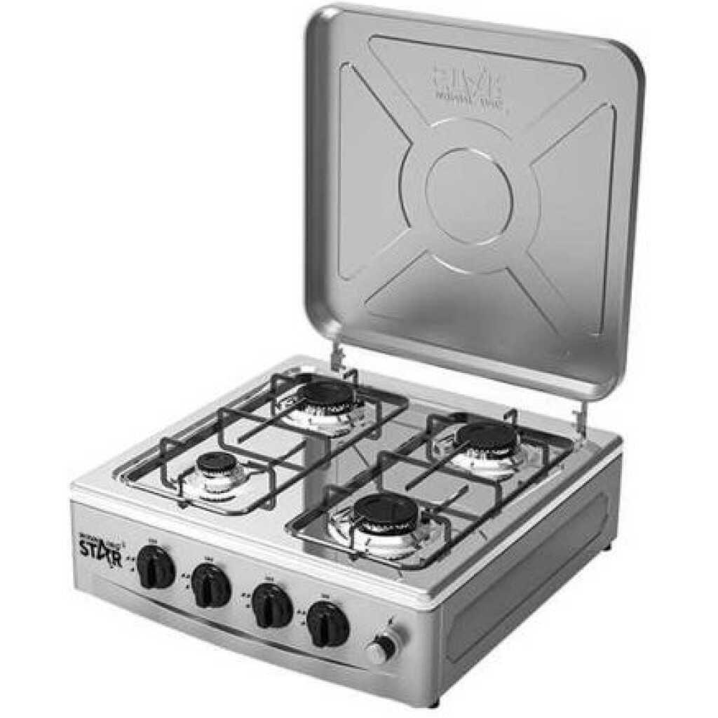 Winningstar 4 Burner Gas Stove Black Burner Kitchen Gas Hob Cast Iron Gas Hob Cooker- Grey.