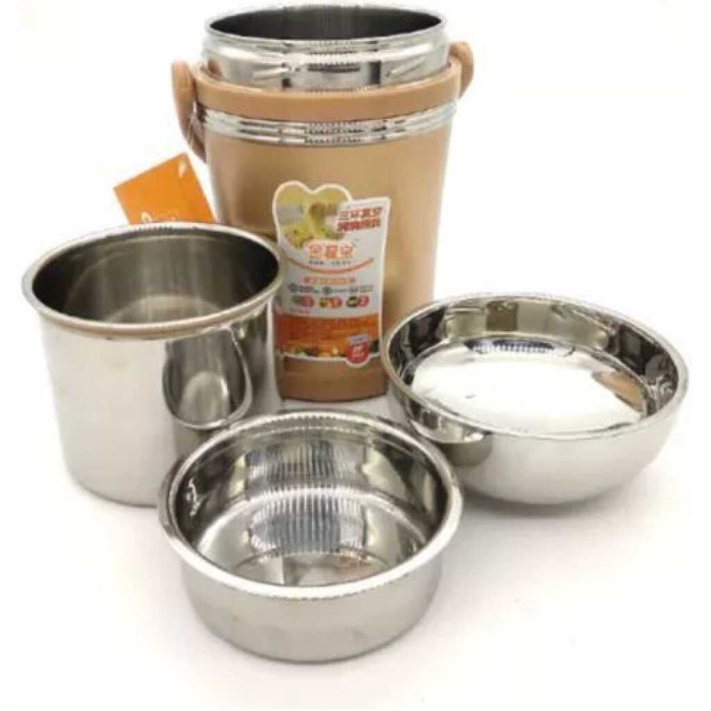 2 Litre Stainless Steel Food Flask Storage Lunch Box Container-Brown.