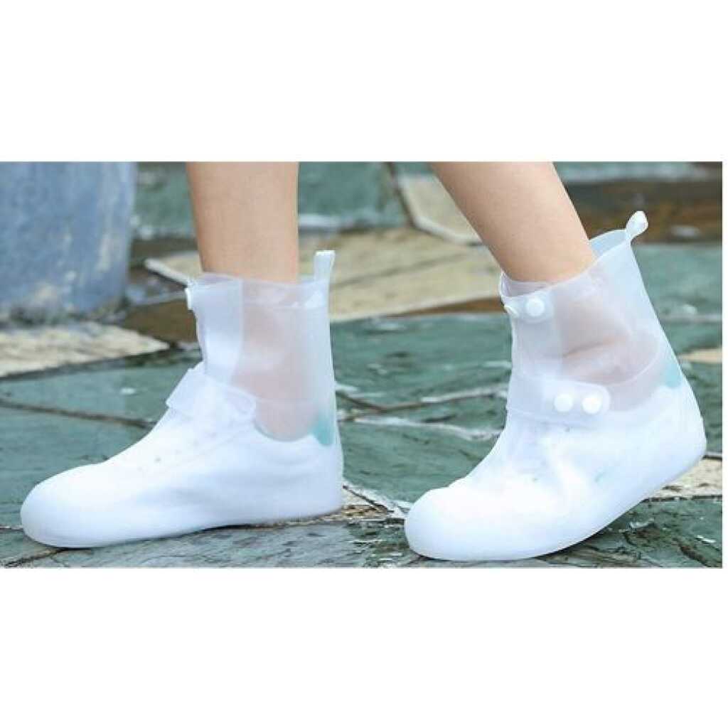 Waterproof Rain Shoe Covers, Reusable Foldable Non-Slip Ankle High Boots Outdoor Cycling Walking Hiking Shoe Protectors - White