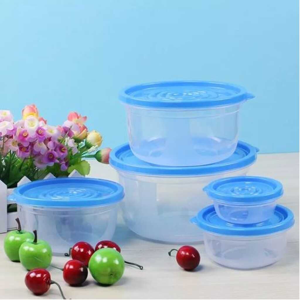 5 Pc Round Airtight Food Storage Containers Tins With Lids - Multi-Colours