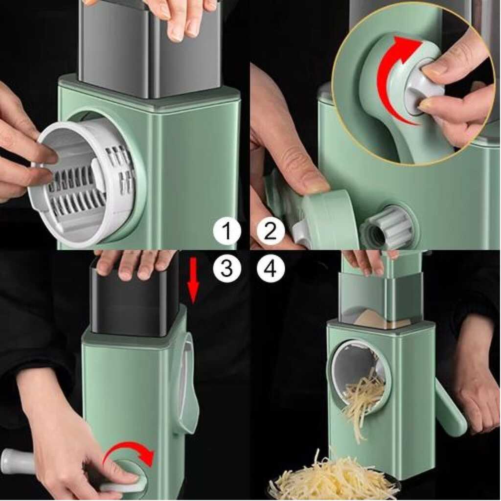 Stainless Steel Multi-function Vegetable Slicer Cutter Rotary Grater Kitchen Mandoline - Green