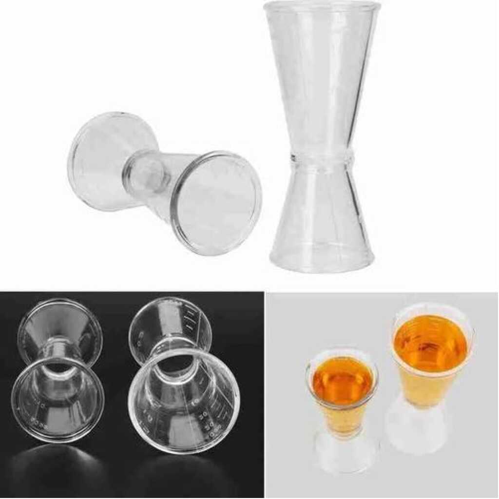 2 Pc 40cc Double Acrylic Jigger Cocktail Shot Glasses Spirit Measuring Cup - Clear