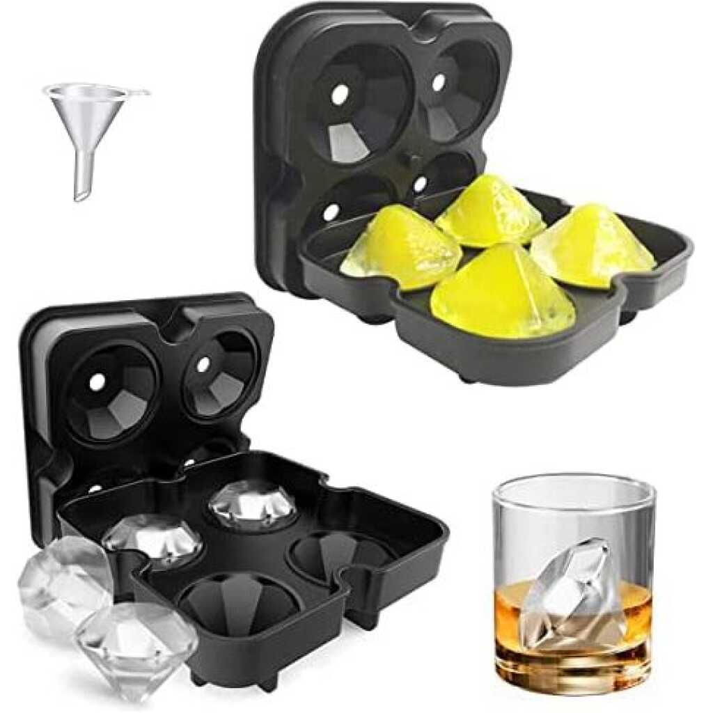 Silicone 4 PC Diamond Ice Cube Mould Tray For Whisky Cocktail Water Juice - Black