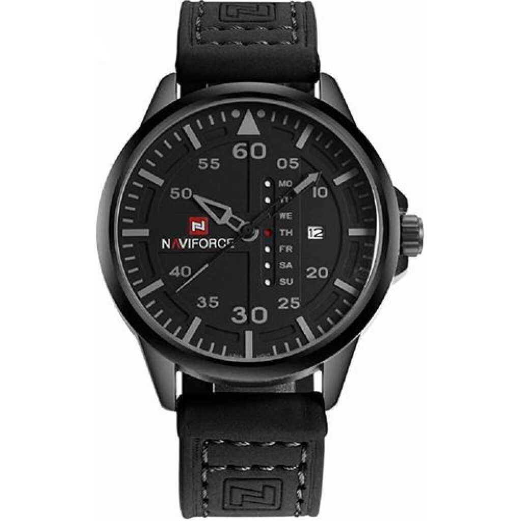 Naviforce Analog WaterProof Men's Designer Leather Strap Watch - Black