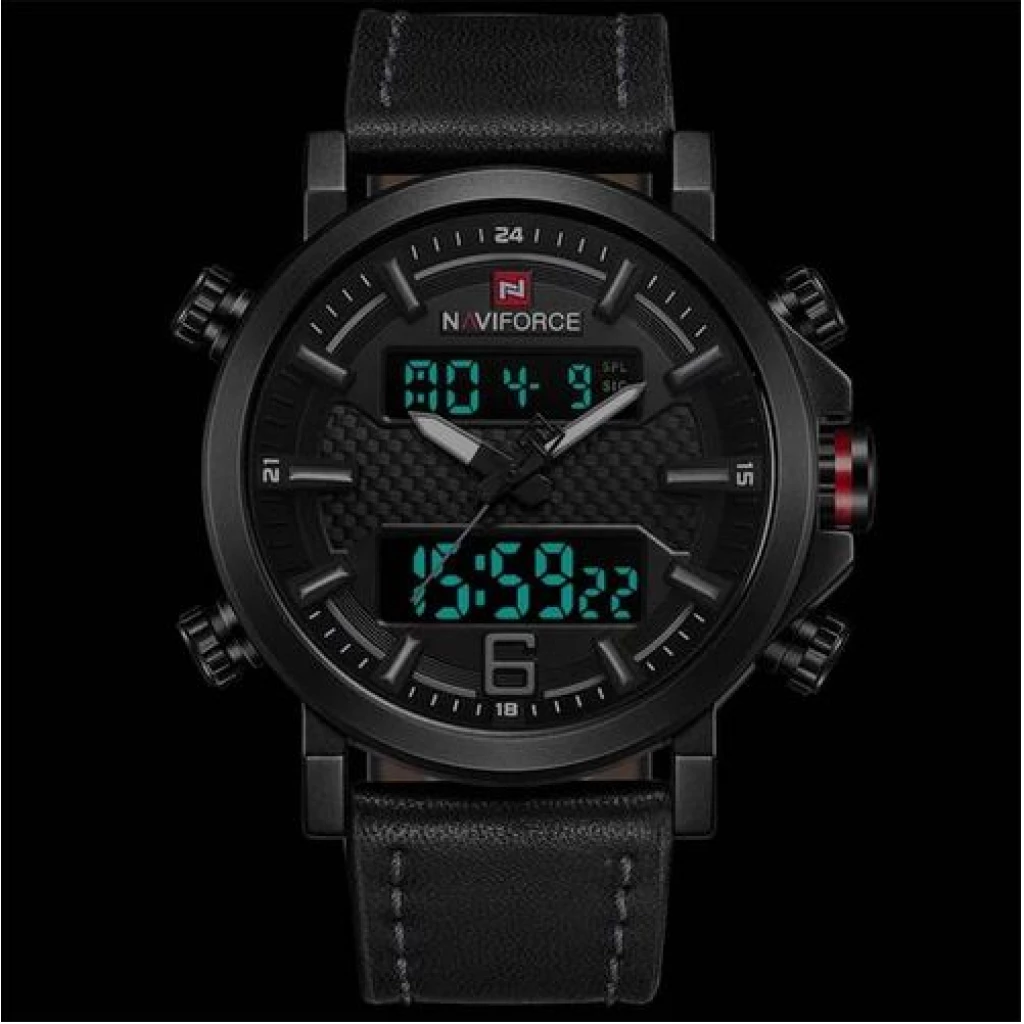 Naviforce Luxury Analog And Digital Waterproof Wrist Designer Watch - Black