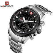 Naviforce Stainless Steel Analog And Digital Water Proof Men's Watch - Silver