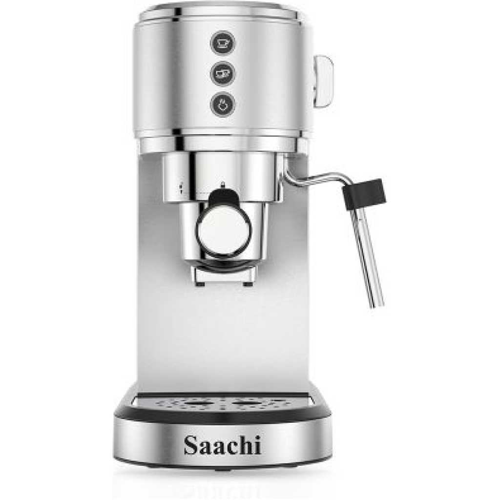 Saachi 3 In1 20 Bar ULKA Pump 1L 1350 W Electric Espresso Coffee Maker Machine- Silver