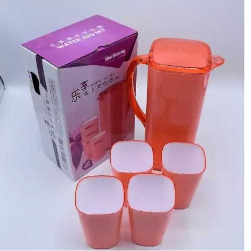 4 Piece Melamine Juice Tumbler Cups And 1Piece Jug Water Set - Orange