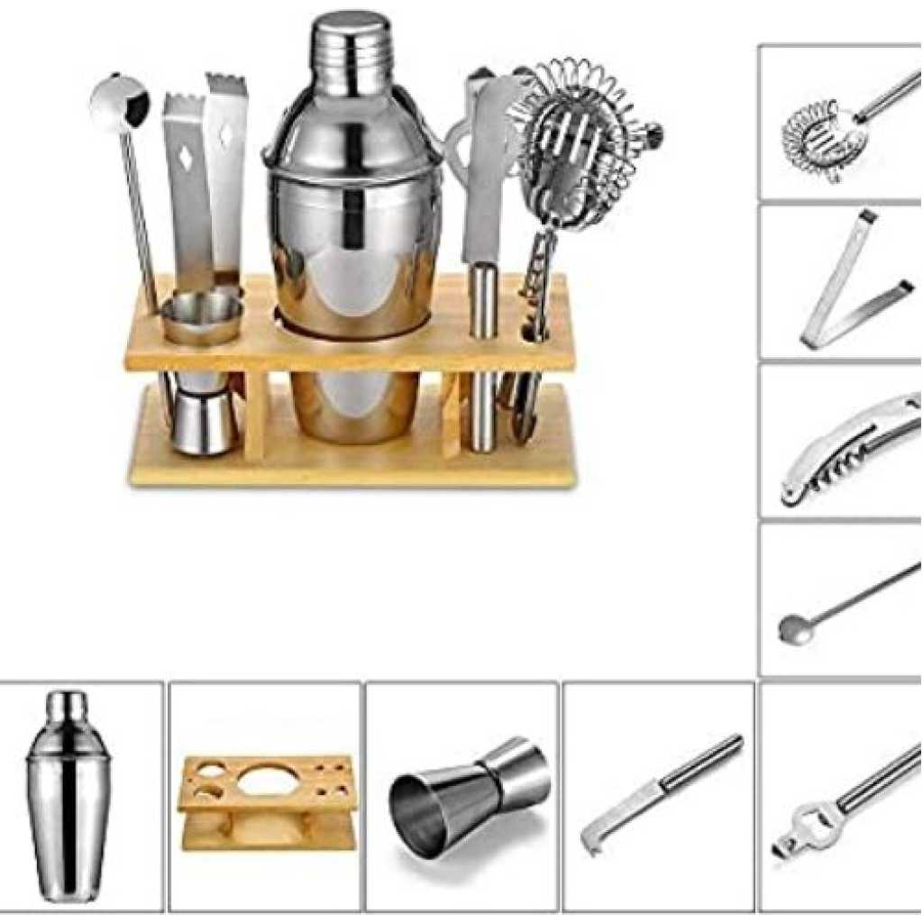 Stainless Steel Cocktail Mixer, Martini Bartender Toolbar Kit - Silver