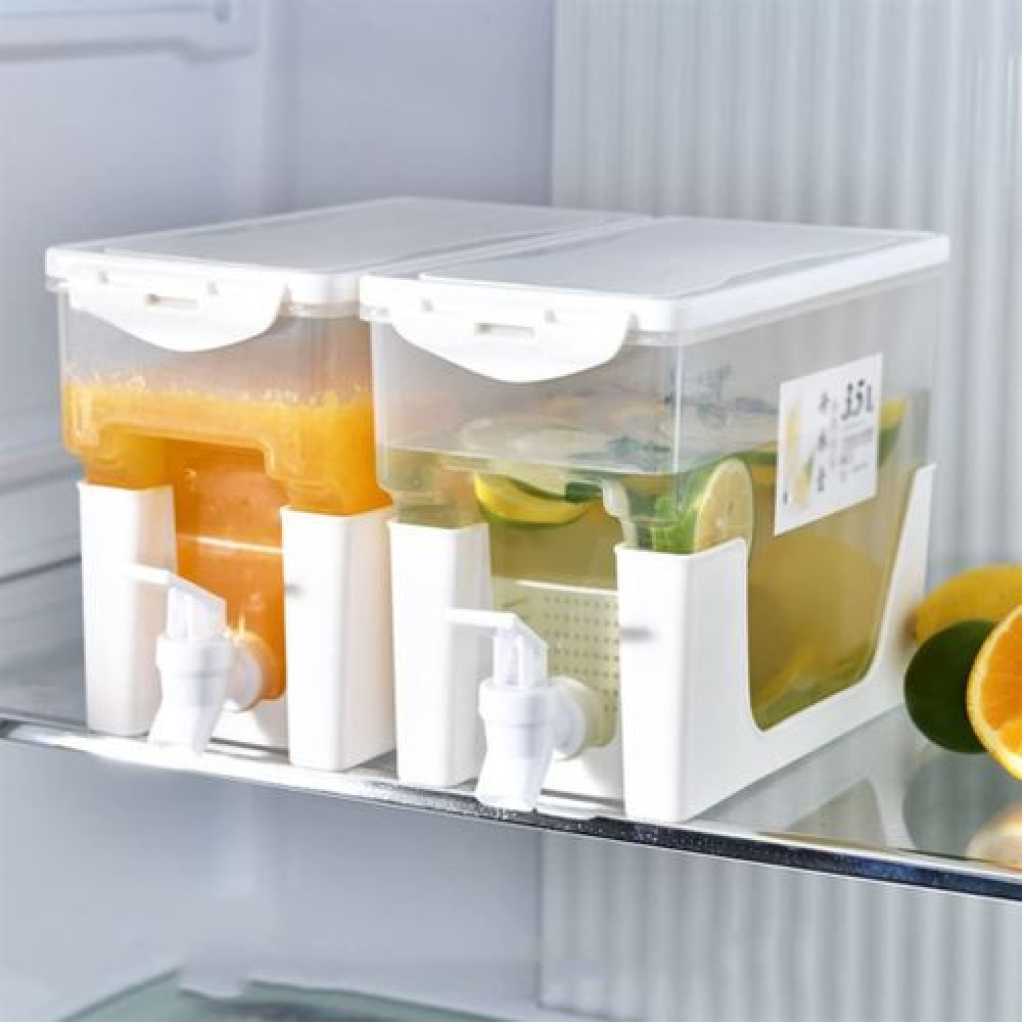 3.5L Fridge Cold Kettle Drink Dispenser Water Juice Kitchen Jar With Stand- White