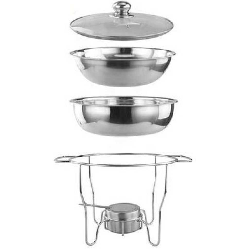 6L Stainless Steel Small Round Chafing Dish Food Warmer Hot Pot Outdoor Camping Alcohol Stove - Silver