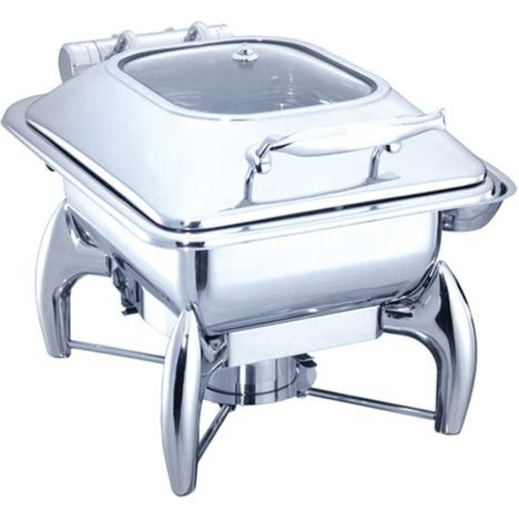 Stainless Steel Buffet Food Warmer Glass Lid Square Chafing Dish - Silver