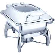 Stainless Steel Buffet Food Warmer Glass Lid Square Chafing Dish - Silver