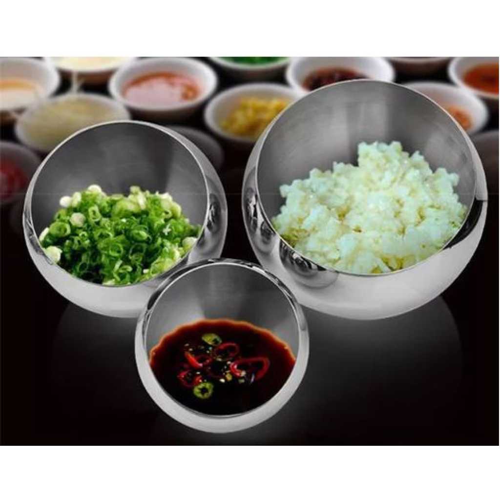 3 Pc Seasoning Serving Bowl With Lids Sugar Salt Storage Container - Silver