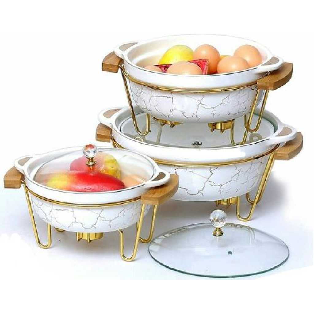 3pcs Ceramic Food Warmer Chafing Dish Casseroles For Food Service - Multi-colour