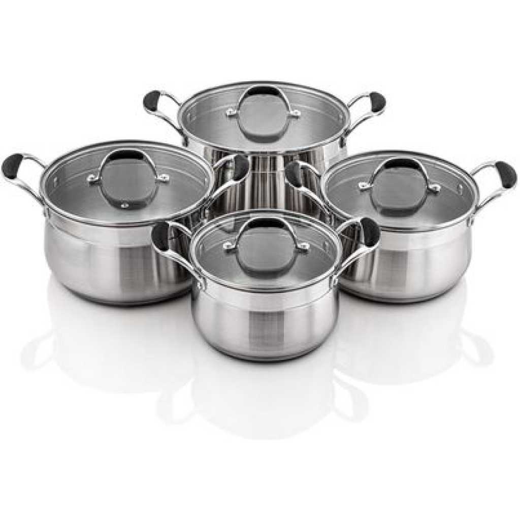 12 Pieces Stainless Steel Saucepans Cookware Pots Pans - Silver