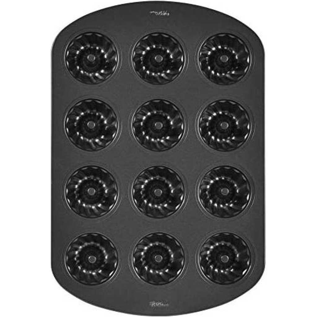 Non-Stick Mini Fluted Tube Pan, 12-Cavity, Steel Mini Cake Pan - Black