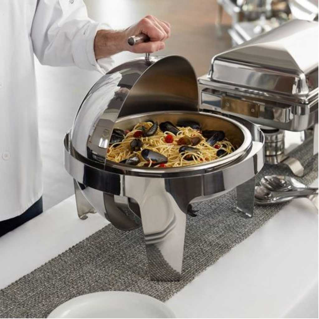 6.5L Stainless Steel Round Chafing Dish Roll Top Food Buffet Warmer - Silver