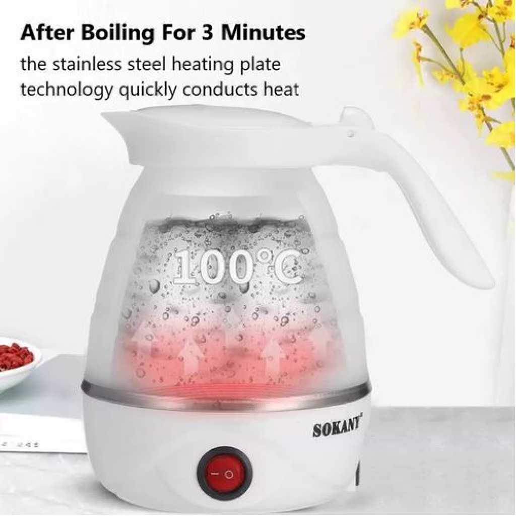 Sokany 0.7L Portable Expandable & Collapsible Travel Silicone Portable Electric Kettle (White)