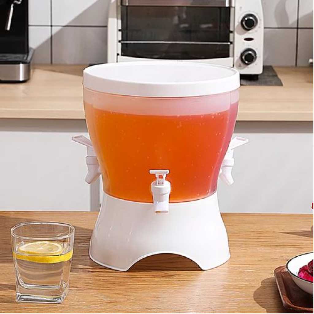 Rotating Beverage Dispenser With 3 Compartments And Faucet Juice Jar - White