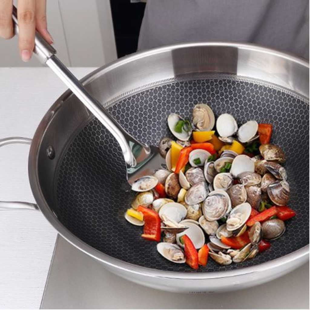 30Cm Non-stick Steamer induction Wok Cookware Saucepan Pot - Silver