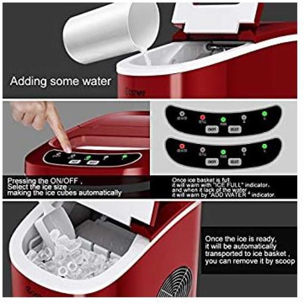 Portable Countertop Electric Ice Maker High Capacity Up To 26 Lbs Per Day- Red.