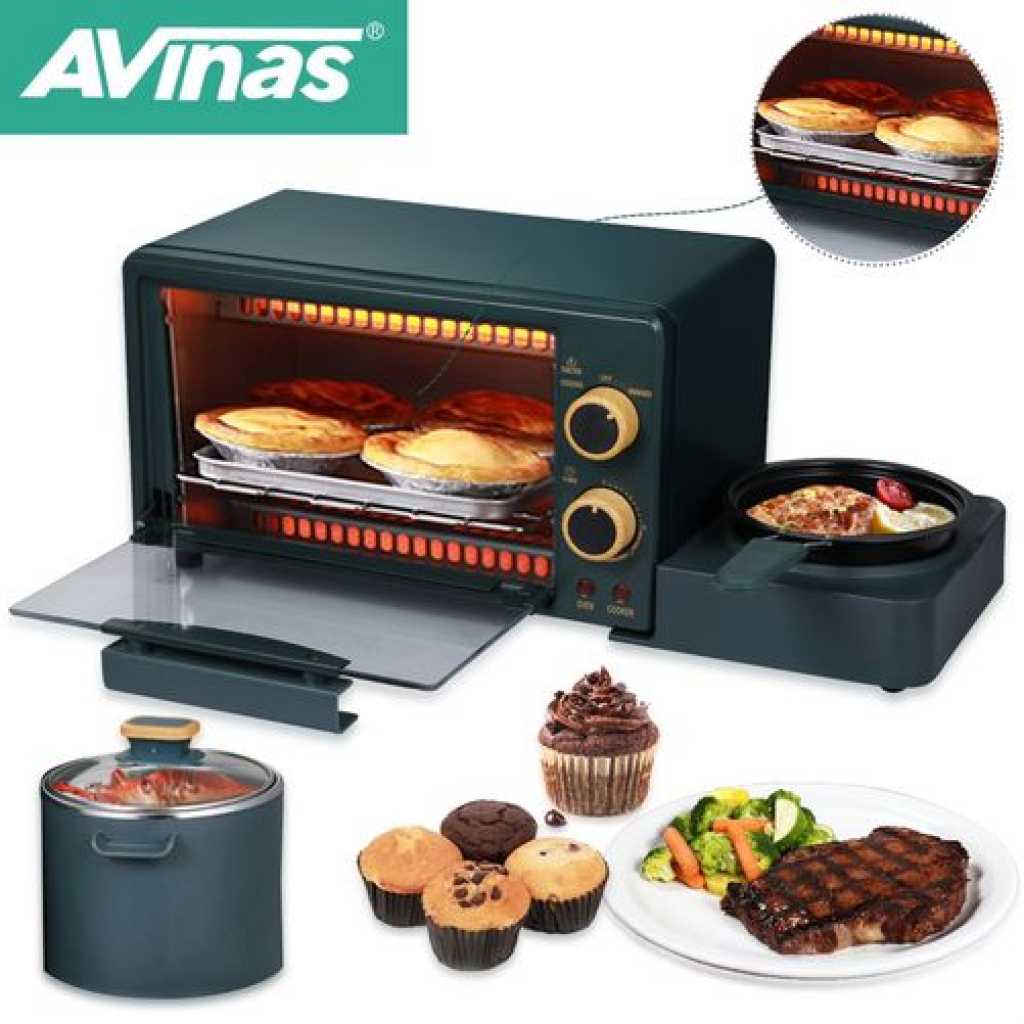 AVINAS Electric Breakfast Maker Multifunction Boiler Frying Pan Mini Oven - Black.