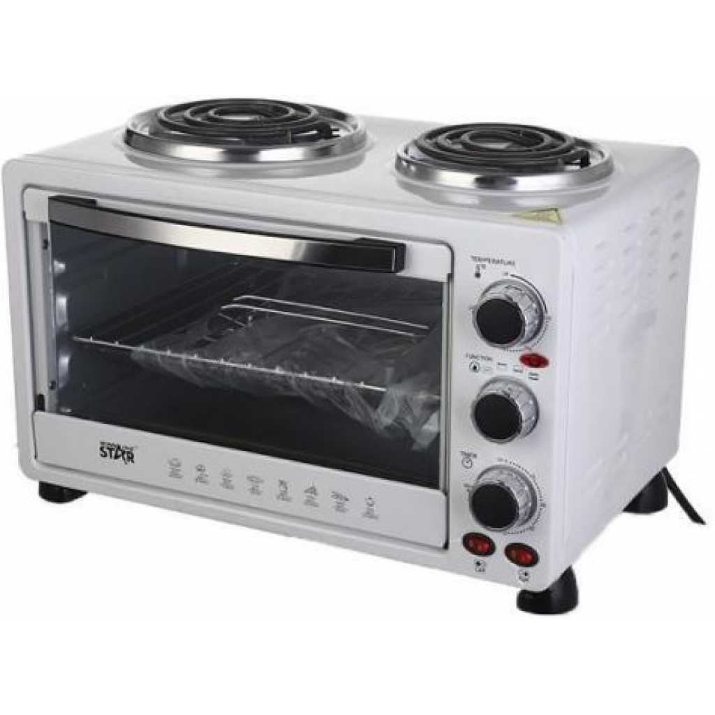 Winningstar 45L Electric Convection Oven With 2 Coil Hot Plate Heating Mode 3 Timer- White.