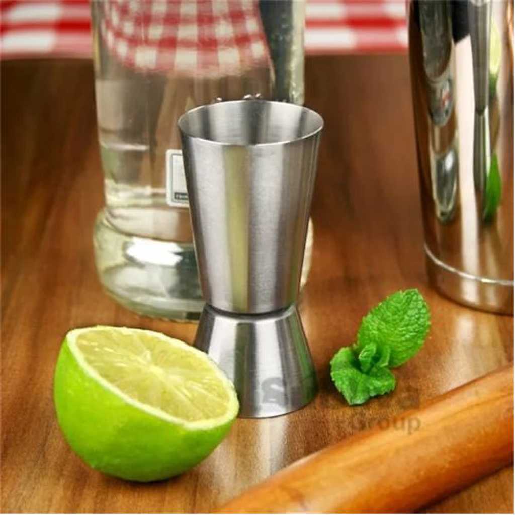 2PC Jigger Spirit Cocktail Alcohol Bar Double Shot Measure Cup 25/50 ML- Silver.