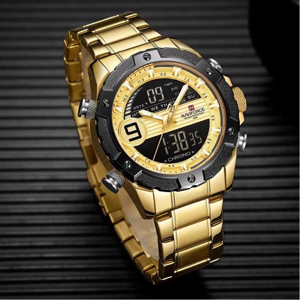 Naviforce NF9146 Double Time Waterproof Dual Watch - Gold
