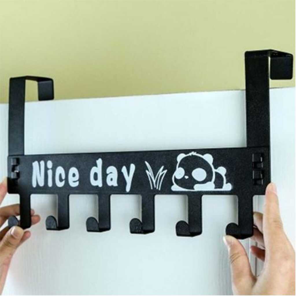 6 Hooks Nice Day Metal Hooks Over Door Bags Clothes Hanger Rack- Black.