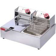 Electro Master 12L (6L + 6L) Commercial Double Deep Fryer EM-CDF1502, 3000W + 3000W With Safety Lid - Silver