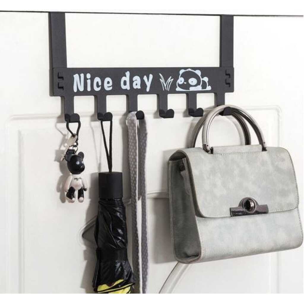 6 Hooks Nice Day Metal Hooks Over Door Bags Clothes Hanger Rack- Black.