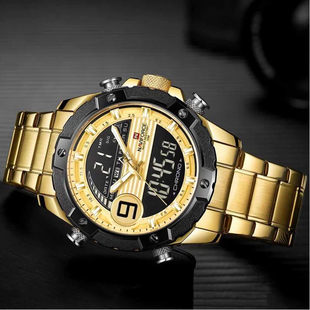 Naviforce NF9146 Double Time Waterproof Dual Watch - Gold