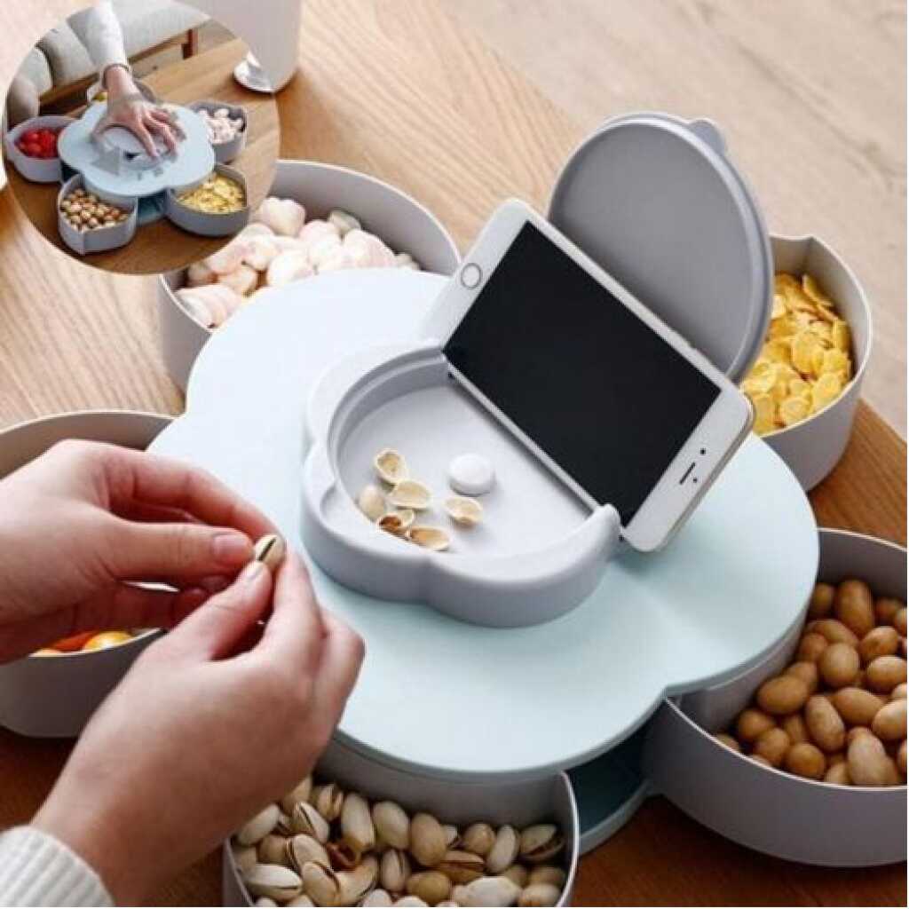 Candy Box Serving Rotating Tray Storage With Mobile Phone Stand - Blue