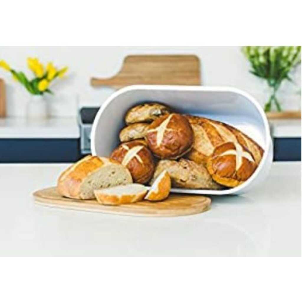 Bamboo Storage Bread Bin And Cutting Board Lid - White